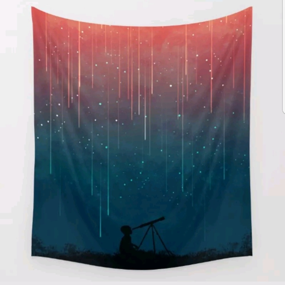 Boy Looking Through Telescope Tapestry
